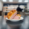 A large pork pie that is filled with mouthwatering, locally-sourced pork meat and jelly. Our big pork pie is a customer favourite as well as award-winning. Order online now for UK pork pie delivery.