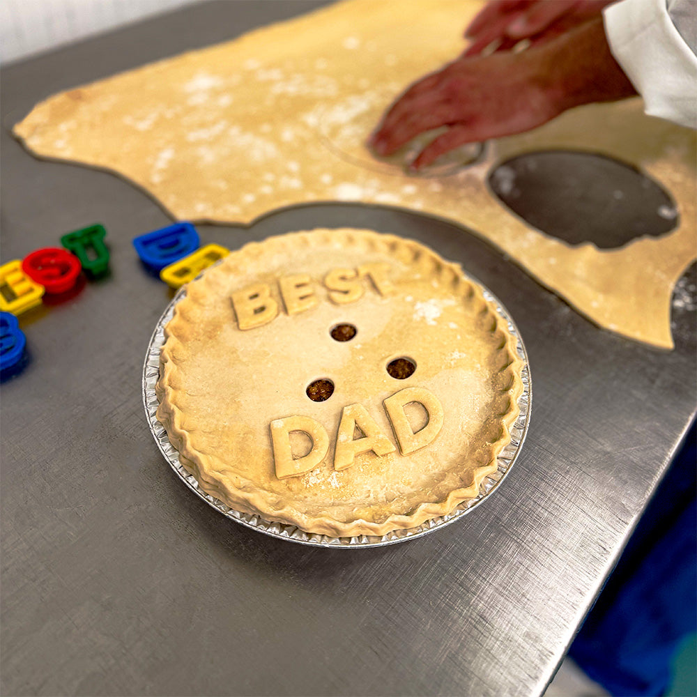 Hand made Father's Day Pie with "Best Dad" personalisation in pastry. Best father's day gift for food lover.